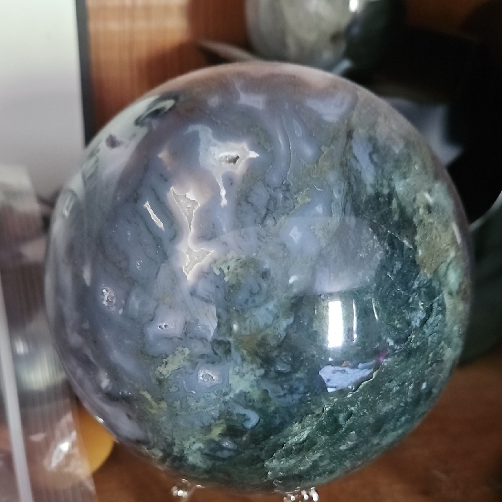 Elegant Green Moss Agate Sphere 4 Inch